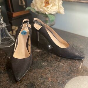 Marc Fisher Black Pointed Toe Slingback w/Crystal Rhinestones Heels Size: 10